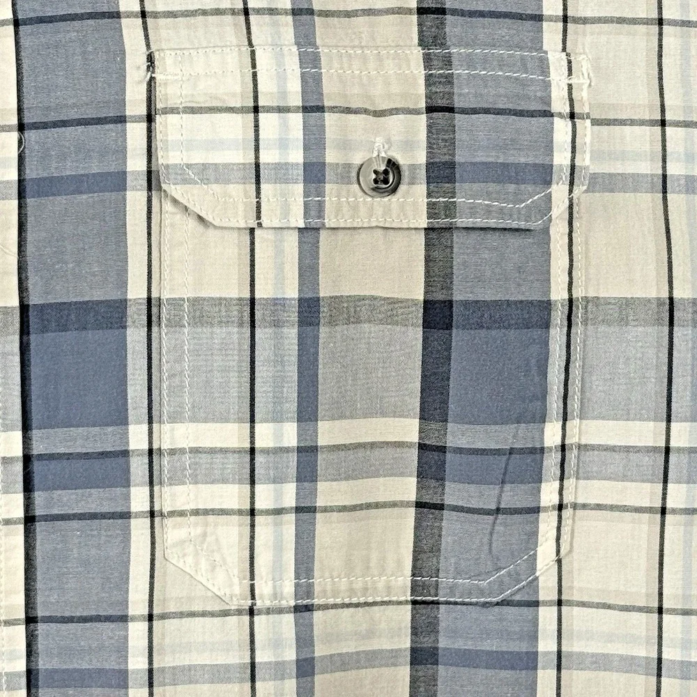 Old Navy Shirt Men's 2XL Blue Plaid Button Up Short Sleeve Regular Fit‎ Shirt
